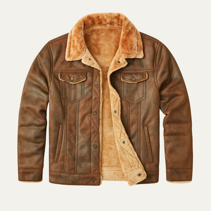 Warm Fleece Lined Suede Leather Mens Jacket