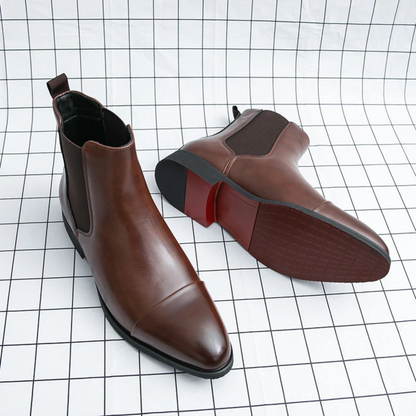 Luxury Men's Black Leather Chelsea Boots Red Sole