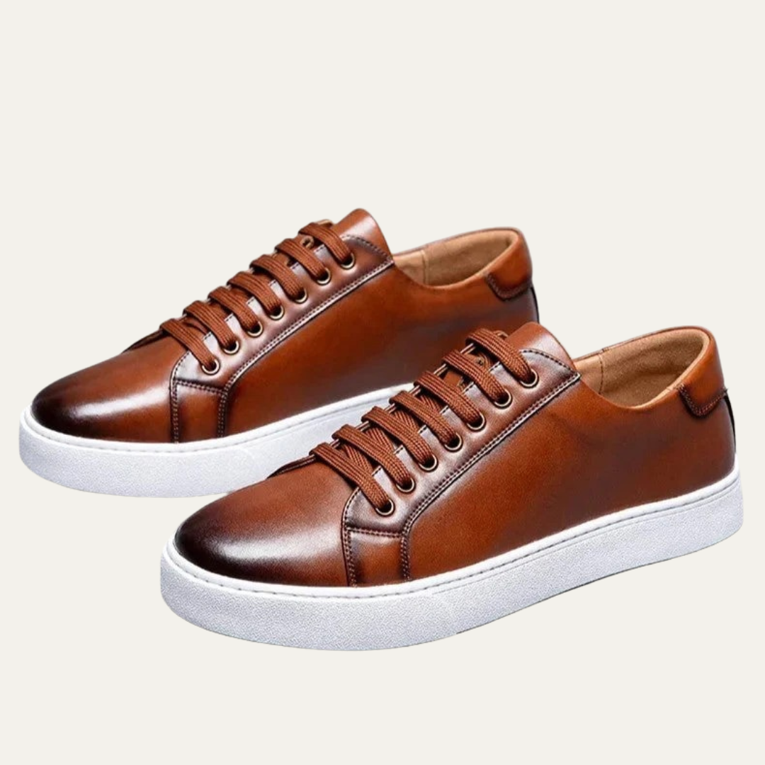 Classic Men's Low Top Leather Sneakers with Thick Sole