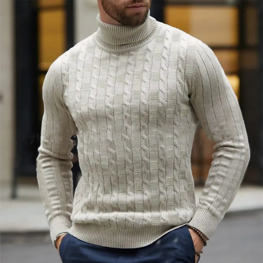 Warm Cable Knit Sweater with Fleece Lining for Men