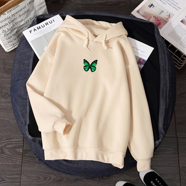 Women's Casual Cotton Blend Hoodie Sweatshirt with Butterfly Print