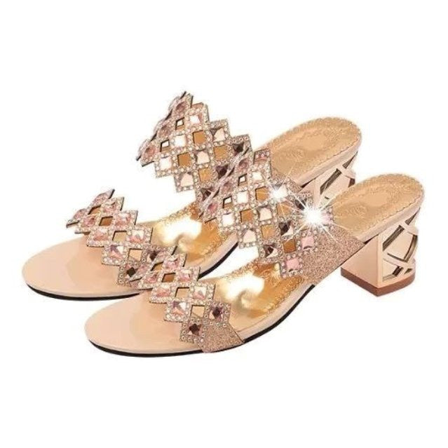 Chunky Heel Sandals For Women Comfy Rhinestone Light Fashionable Footwear