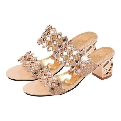 Chunky Heel Sandals For Women Comfy Rhinestone Light Fashionable Footwear