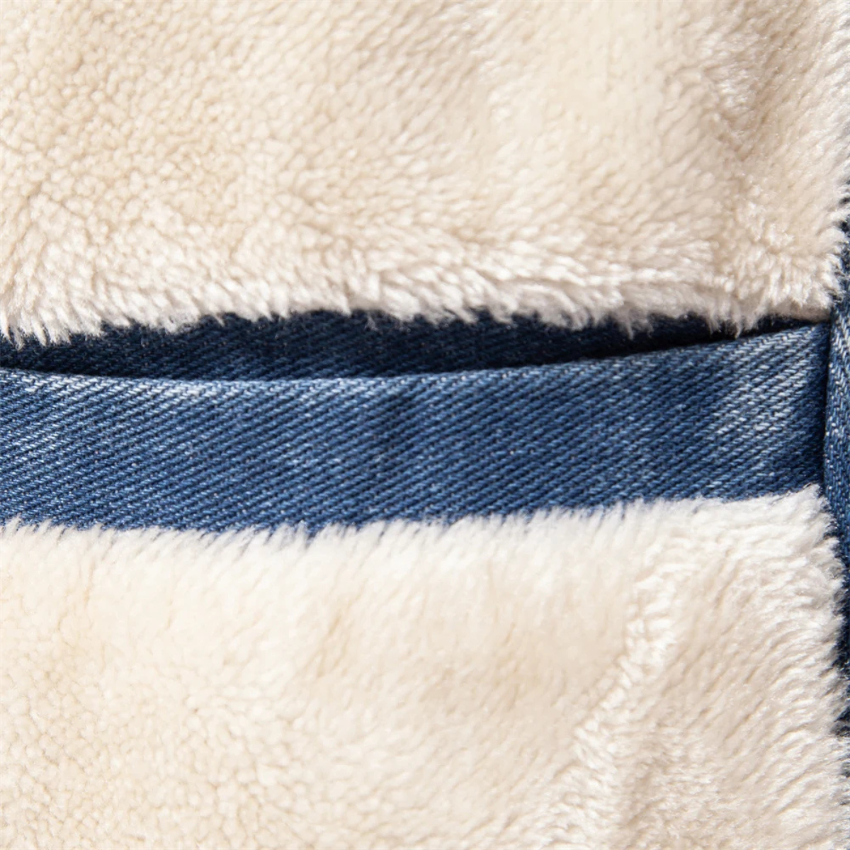 Men's Distressed Blue Bomber Jacket with Fake Fur Trim