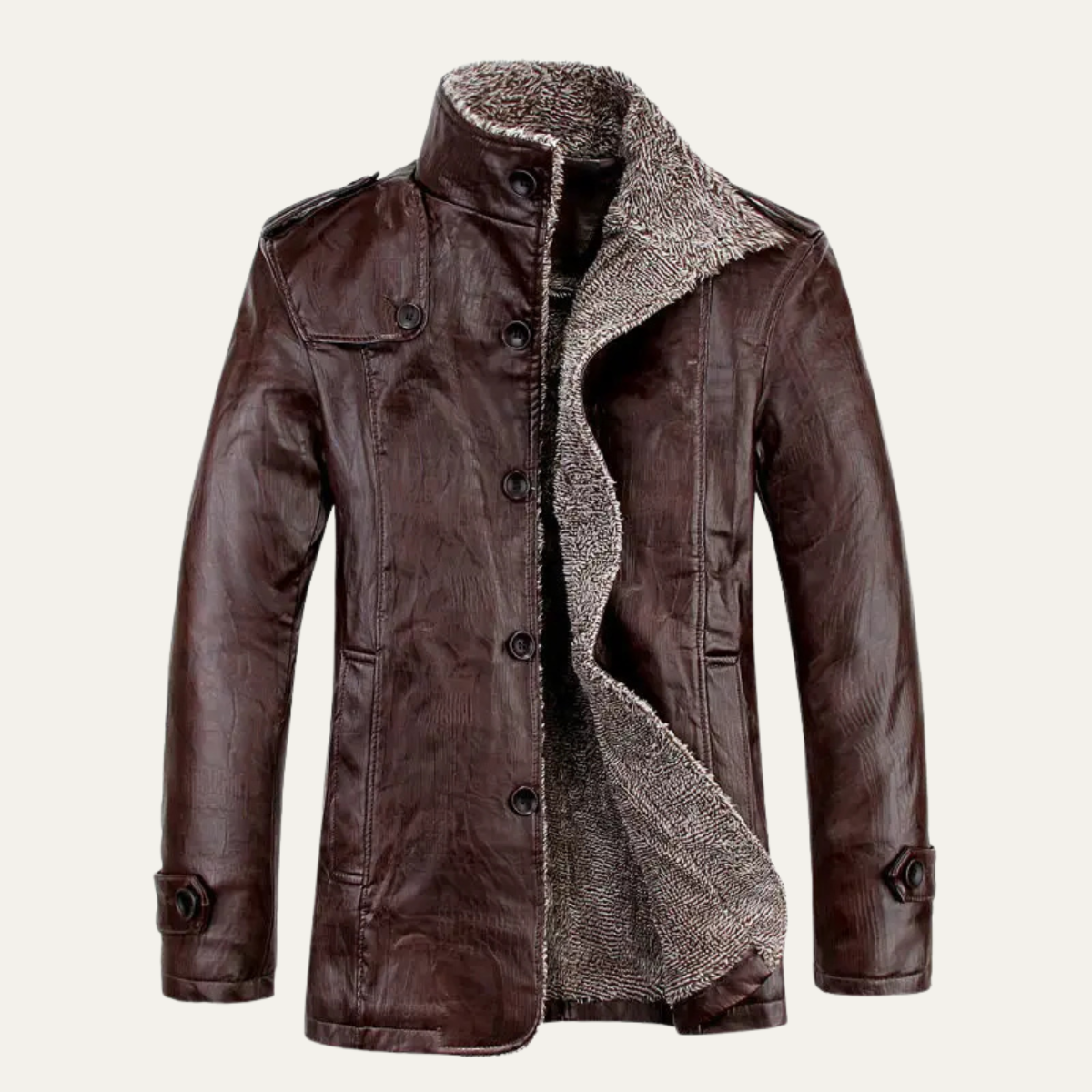 Men's Genuine Leather Biker Jacket - Thermal Fleece Lined Coat