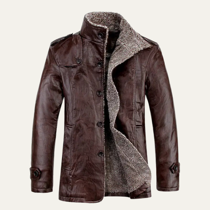 Men's Genuine Leather Biker Jacket - Thermal Fleece Lined Coat