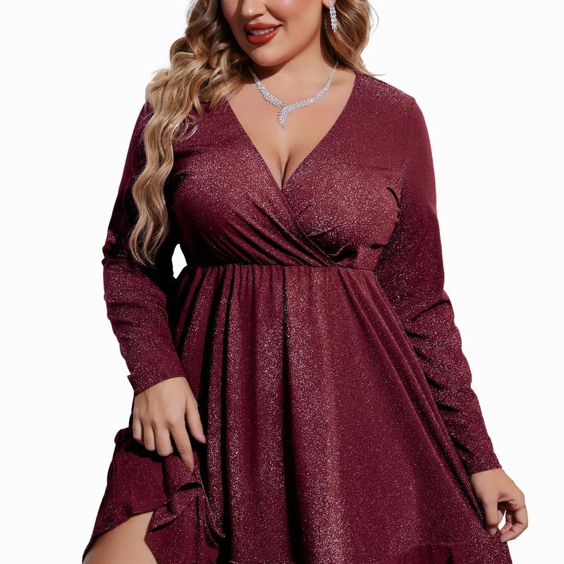 Sparkly V Neck Plus Size Party Dress