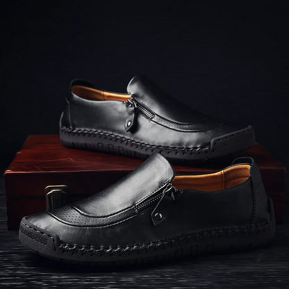Men Hand Stitching Zipper Slip-ons Leather Shoes