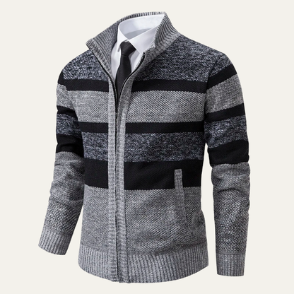 Cozy Mens Striped Zip Up Cardigan Sweater