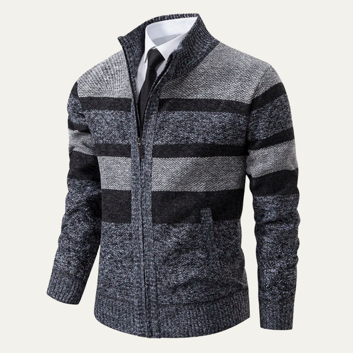 Cozy Mens Striped Zip Up Cardigan Sweater - OutfitLondon