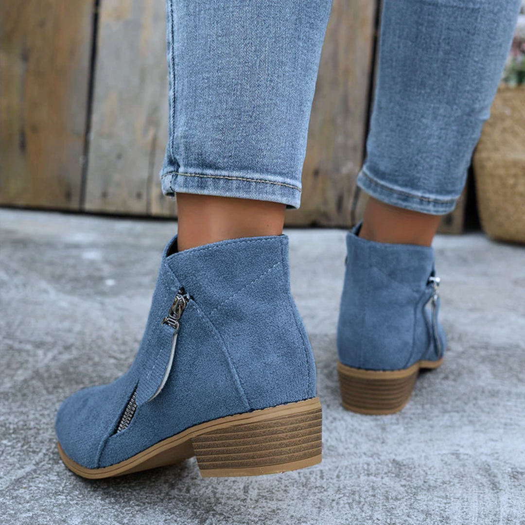 Women's Casual Zip Leather Ankle Boots with Comfort Fit
