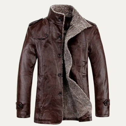 Warm Mens Classic Leather Fleece Lined Coat