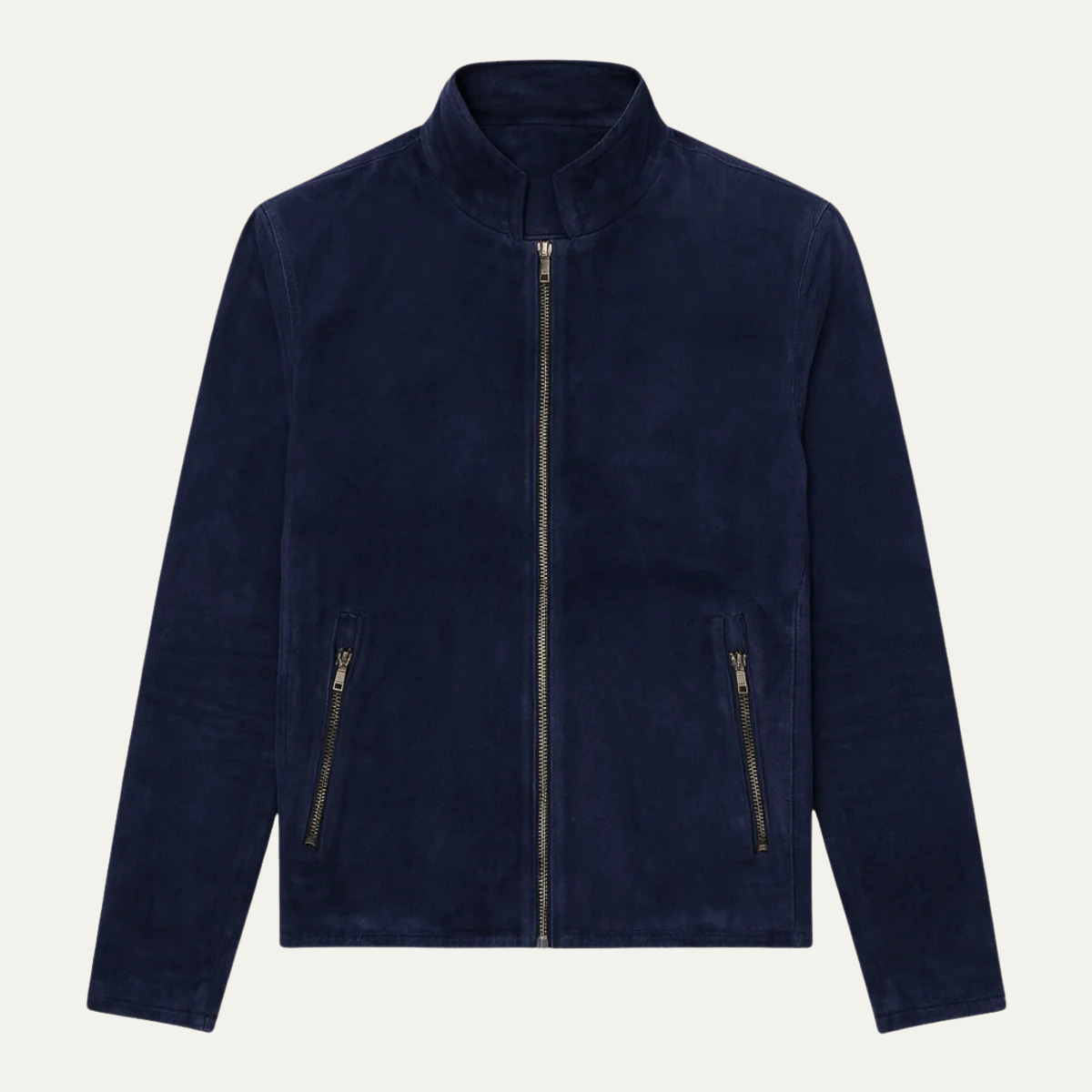 Navy Blue Men's Suede Zipper Bomber Jacket - OutfitLondon