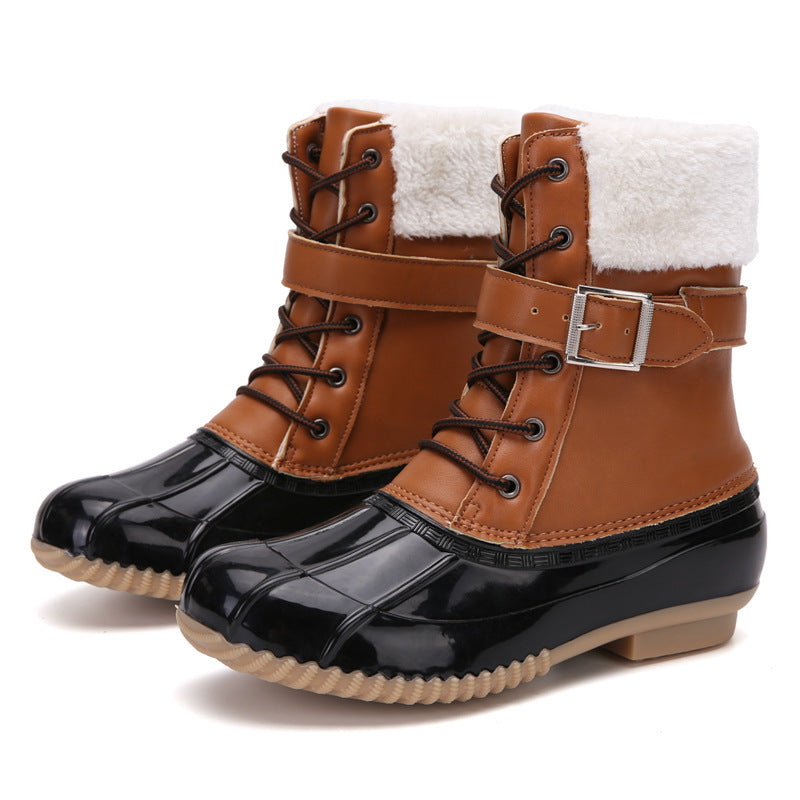 Non Slip Warm Fur Lining Snow Boots Waterproof Duck Ankle Boots