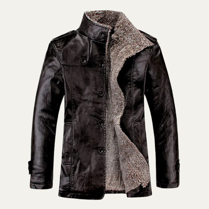 Warm Mens Classic Leather Fleece Lined Coat