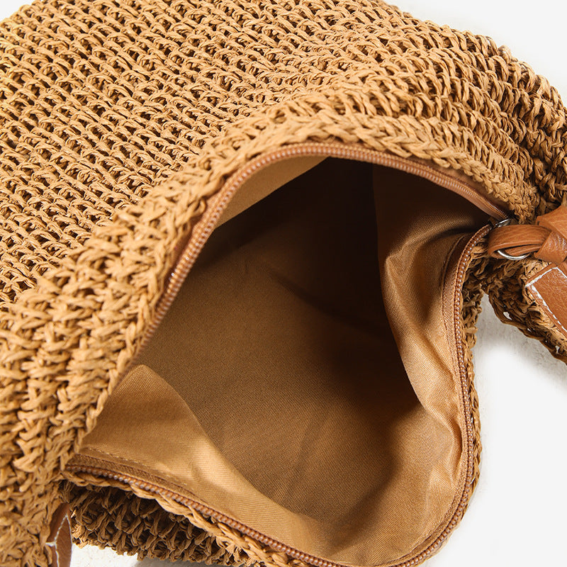 Women's Handwoven Straw Crossbody Bags – Boho Summer Beach Shoulder Bag with Adjustable Leather Strap