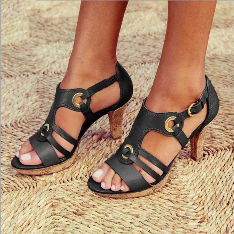 Chic Low Heel Ankle Strap Sandals