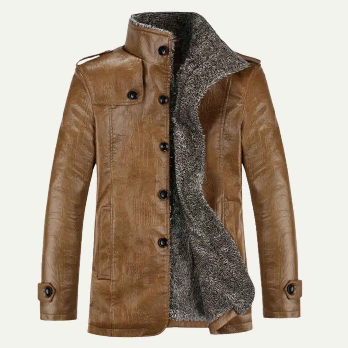 Warm Mens Classic Leather Fleece Lined Coat - OutfitLondon