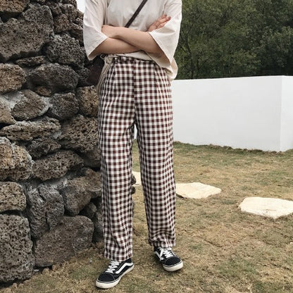 Men's Classic British Plaid Wool Suit Trousers