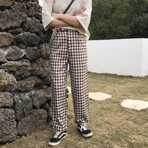 Men's Classic British Plaid Wool Suit Trousers