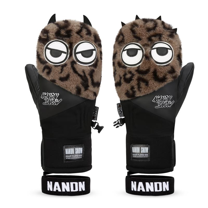 Men's Snow Mascot Furry Snowboard Gloves Winter Mittens