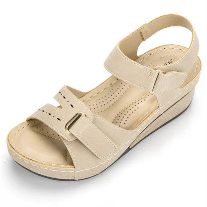 Orthopedic Wedge Velcro Leather Sandals For Women Casual Breathable Hollow Out