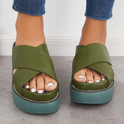 Women's Platform Criss Cross Slides Slip on Slide Sandals