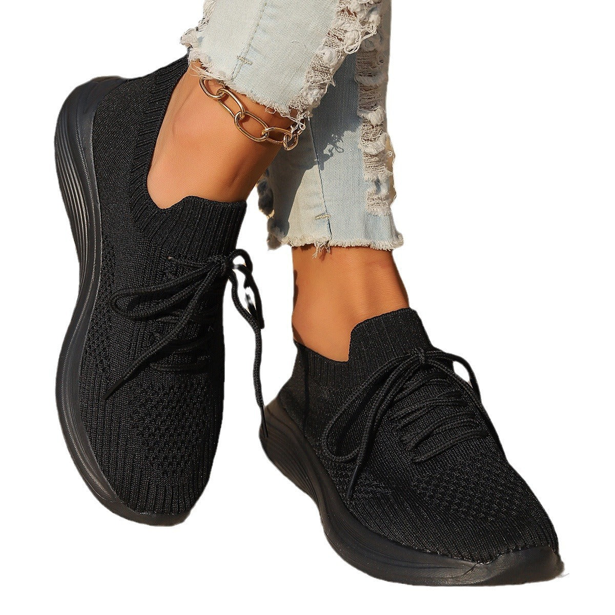 Women's Knit Sneakers - Breathable Slip-On - Lightweight Rubber Sole - Casual Comfort