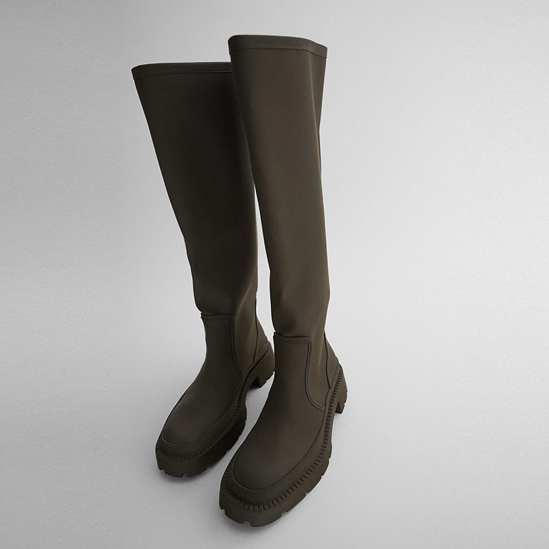 Women's Retro Leather Knee High Boots with Thick Heel