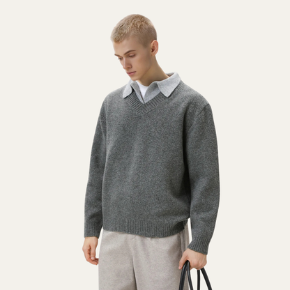 Relaxed Fit Men's Knitted Polo Neck Sweater