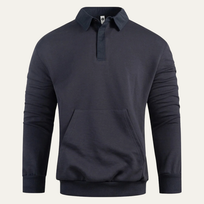 Relaxed Fit Men's Polo Sweatshirt with Pocket