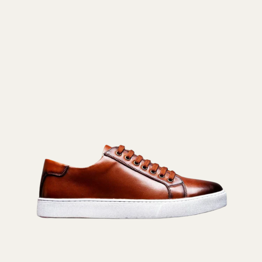 Classic Men's Low Top Leather Sneakers with Thick Sole