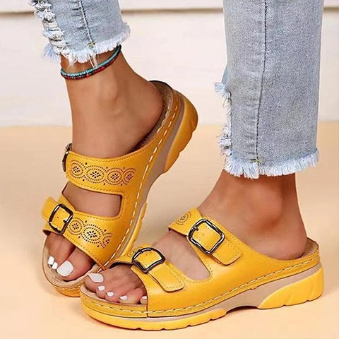 Breathable Orthopedic Adjustable Ladies Leather Sandals