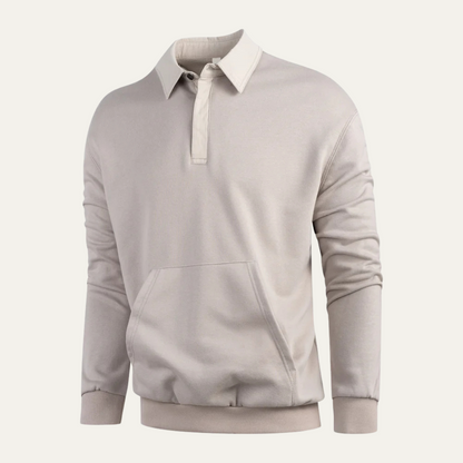 Relaxed Fit Men's Polo Sweatshirt with Pocket