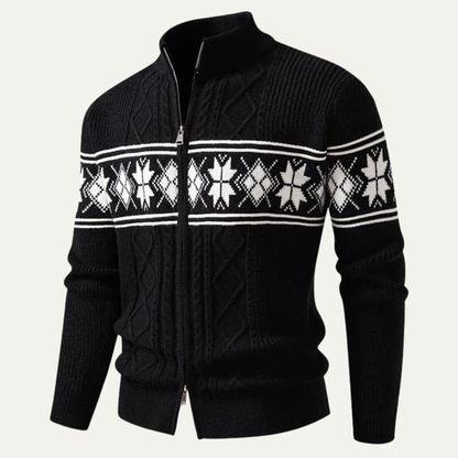 Warm Mens Nordic Zip Up Cardigan Sweater
