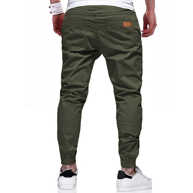 Men's Cargo Pants Joggers Trousers Drawstring Elastic Waistband Stylish Simple Solid Color