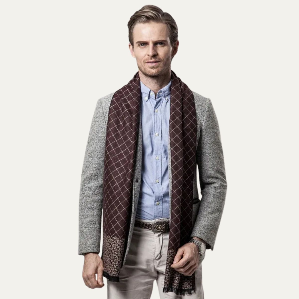 Luxury Soft Burgundy Men's Cashmere Scarf - OutfitLondon