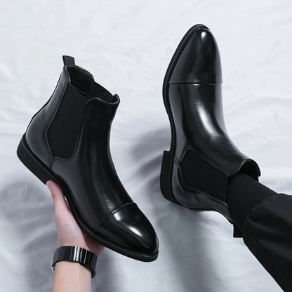 Luxury Men's Black Leather Chelsea Boots Red Sole