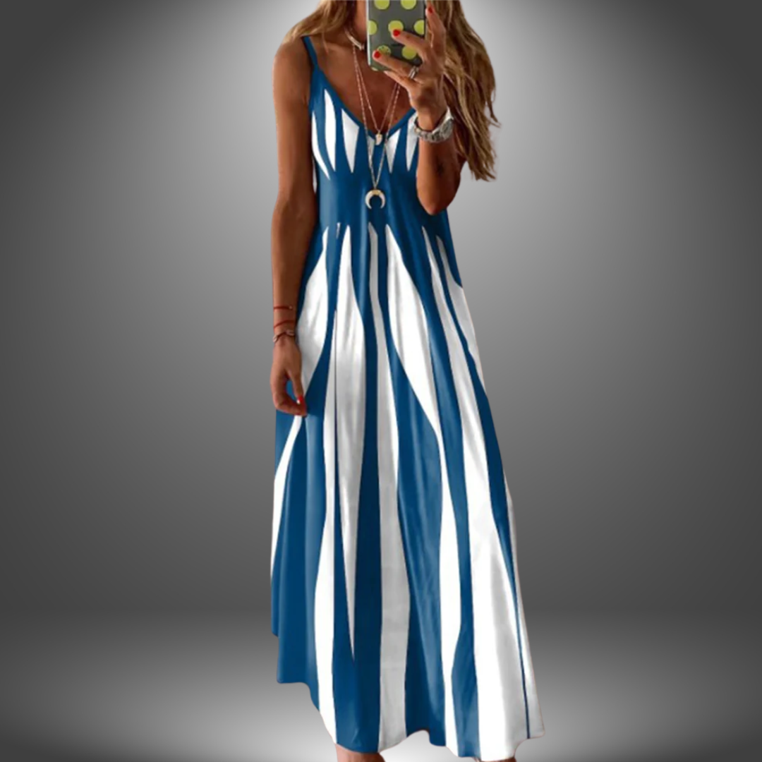 Chic Vertical Striped Maxi Dress for Women - OutfitLondon