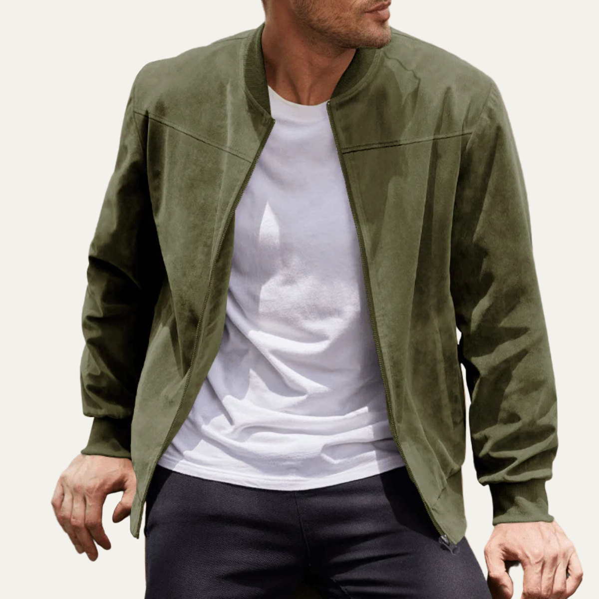 Men's Faux Leather Bomber Coat