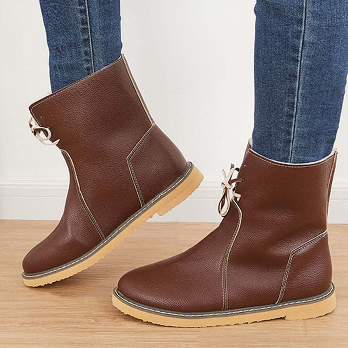 Warm Cotton Lined Waterproof Snow Ankle Boots Wide Width Flat Booties