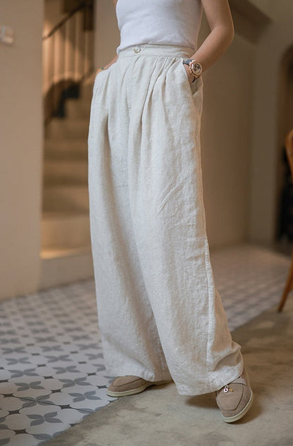 Women's Casual High Waist Wide Leg Cotton Pants