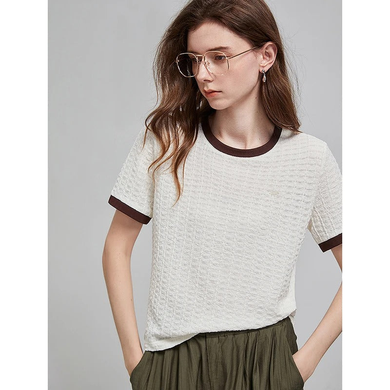 Comfortable Ribbed Crew Neck Tee Shirt - OutfitLondon