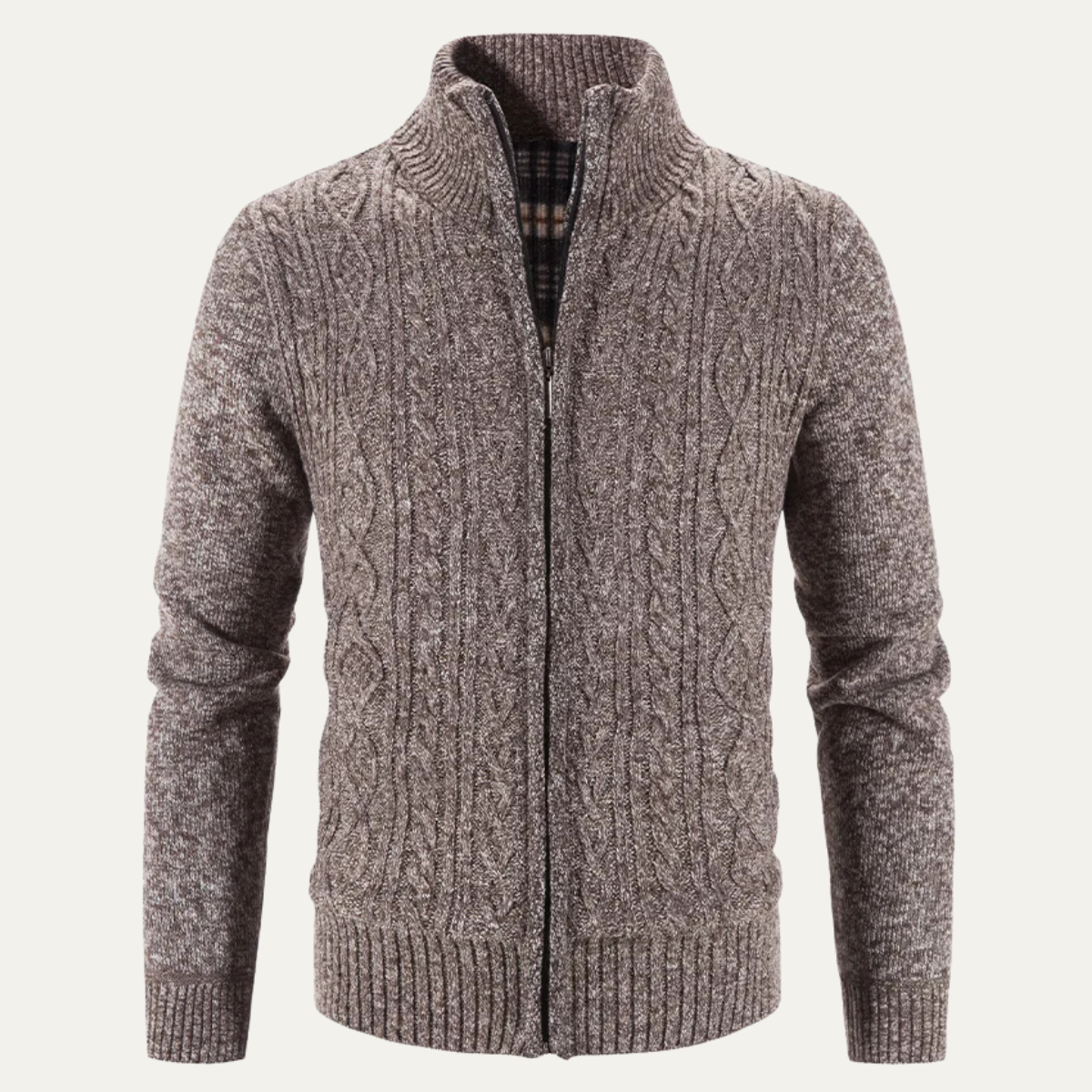 Men's Textured Cable Knit Zip Up Sweater