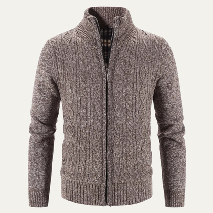 Men's Textured Cable Knit Zip Up Sweater
