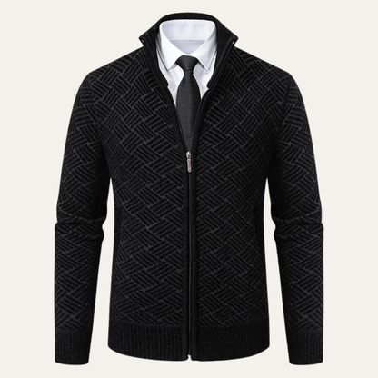 Men's Classic Knit Pattern Jacket with Stand Collar