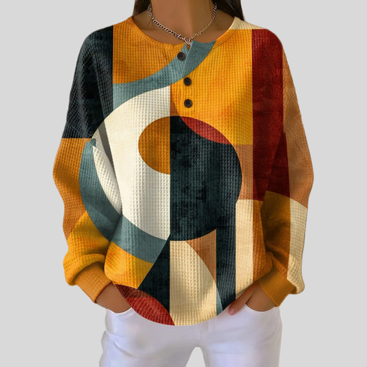 Textured Knit Sweater with Geo Print Design - OutfitLondon