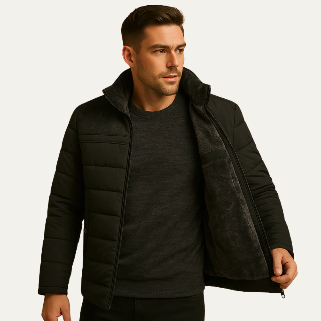 Warm Mens Padded Zip Up Jacket with Fleece Shoulder