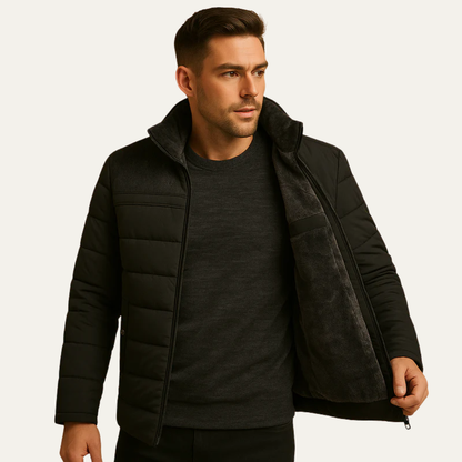 Warm Mens Padded Zip Up Jacket with Fleece Shoulder