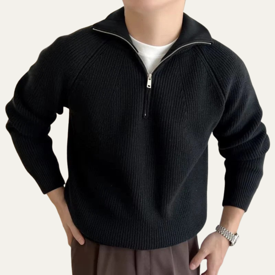 Men's Fleece Quarter Zip Sweater with Texture Detail